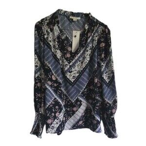 Copper & Ella Womens Large L Blouse Top Shirt Blue Floral New With Tags CET2162